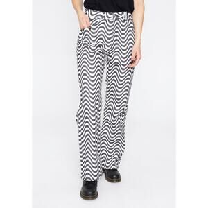 The Ragged Priest Wave Print Dad White And Charcoal Cotton Jeans 26